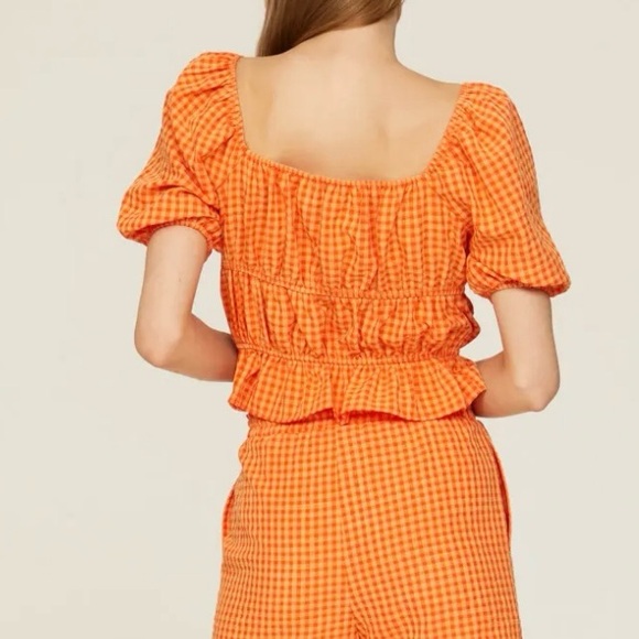 Louna Orange Gingham Puff Sleeve Tie Top - Picture 3 of 7